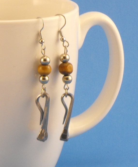 Horseshoe Nail Earrings with Wooden Beads