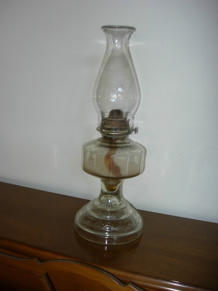 HURRICANE LAMP clear glass kerosene very old by RecycledMadness