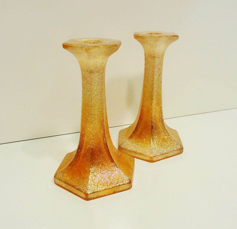 vintage carnival glass candle holders pair Imperial glass