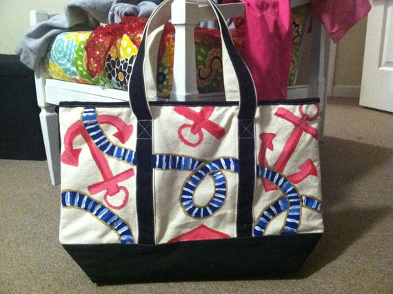 Items similar to Lilly Pulitzer Inspired Anchor Tote Bag on Etsy