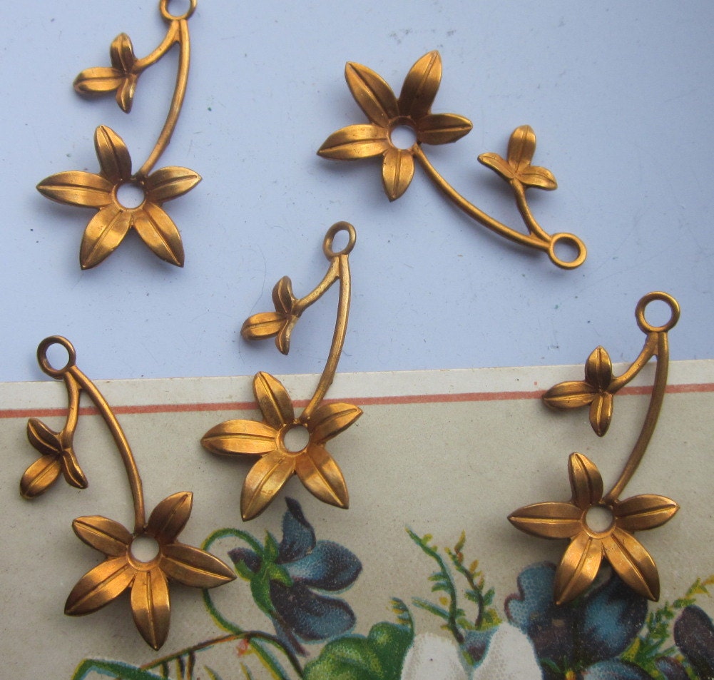 6 Vintage Metal Flowers On Stems