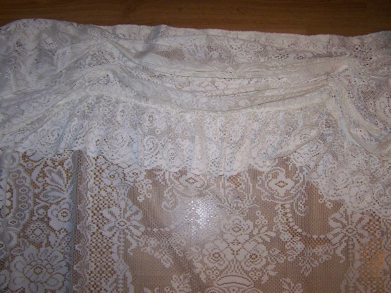 Ivory vintage lace Victorian style shower curtain draped