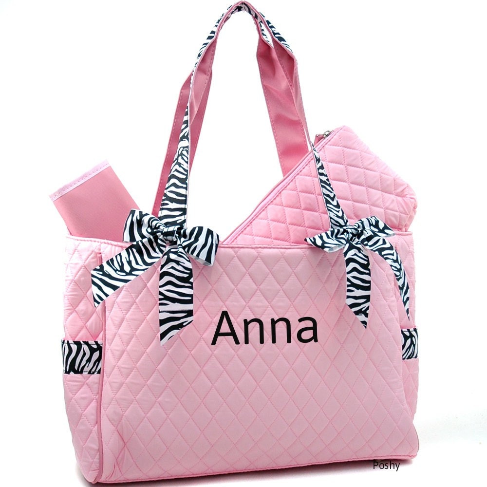 Personalized Diaper Bag in Pink Zebra 2PIECE Girl by PoshyKids