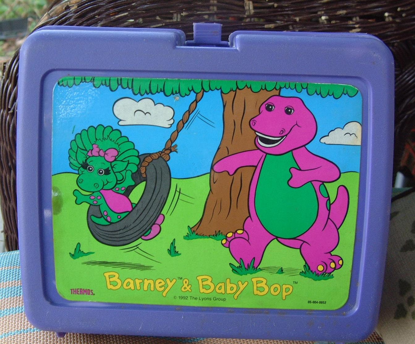 Items similar to Vintage Barney and Baby Bop Purple plastic lunch box ...