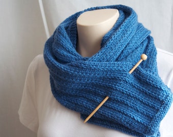Knitting Pattern Scarf, His-Hers in Blue Wool