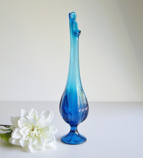 Teal Blue Swung Vase Viking Epic Mid Century Glass