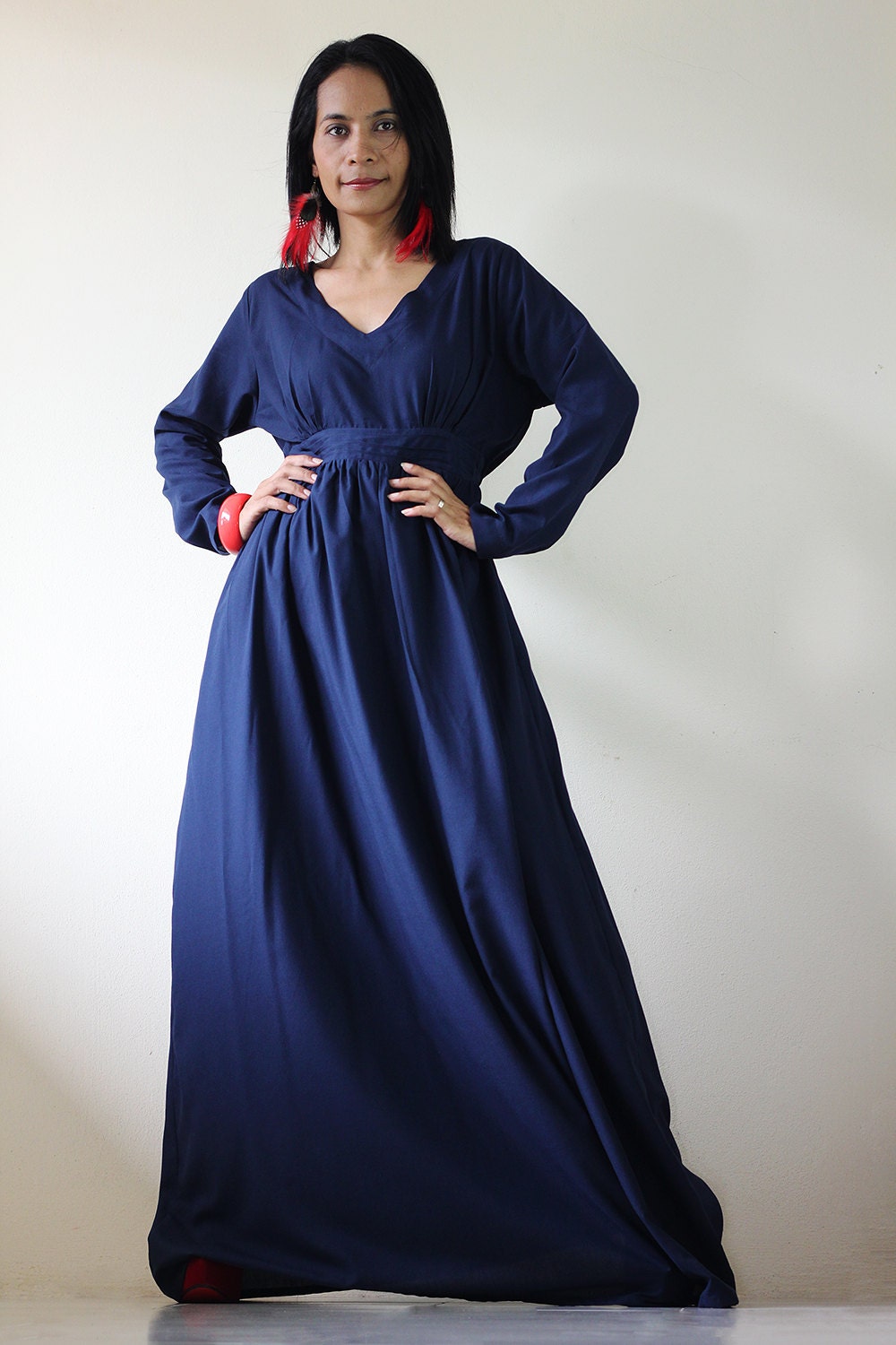 Maxi Dress Navy Blue Long Sleeve dress : Feel Good