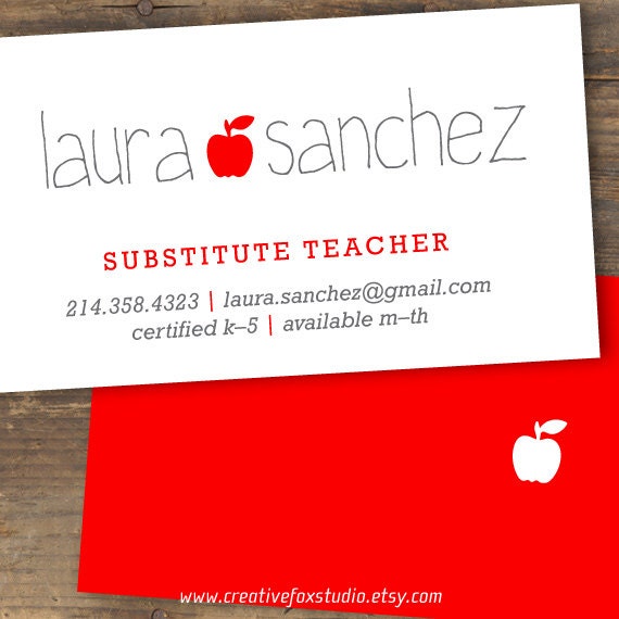 Teacher Or Substitute Business Card Applelicious Tutor