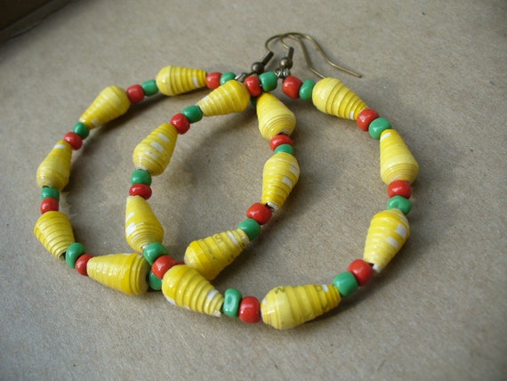 Download Rasta colors Paper bead hoop earrings Mother's Day by ...