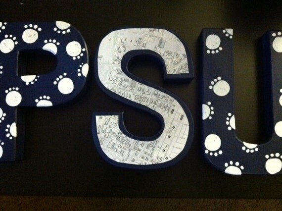 Penn State Map Letters Blue Black and White
