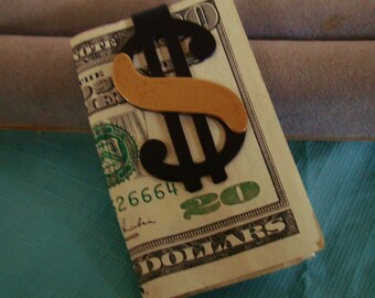 MONEY CLIP, gold and black dollar sign, 1960's