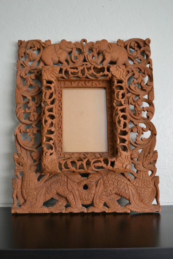 Intricate Ornate Balinese Carved Wood Picture Frame
