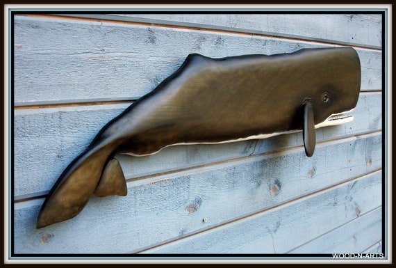 SPERM WHALE wood carving nautical art coastal decor new