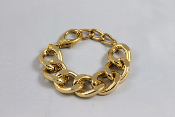 Chunky gold bracelet large curb chain vintage link by madebysheri