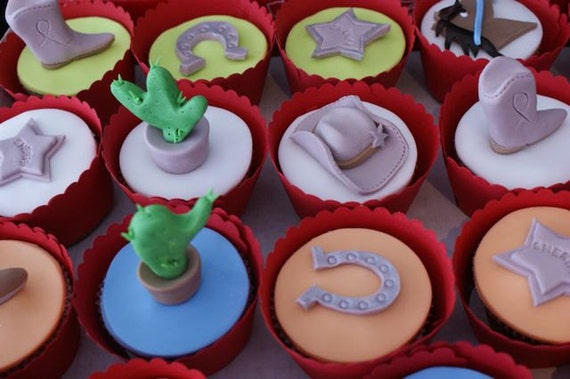 Items similar to Edible fondant cowboy cupcake toppers on Etsy