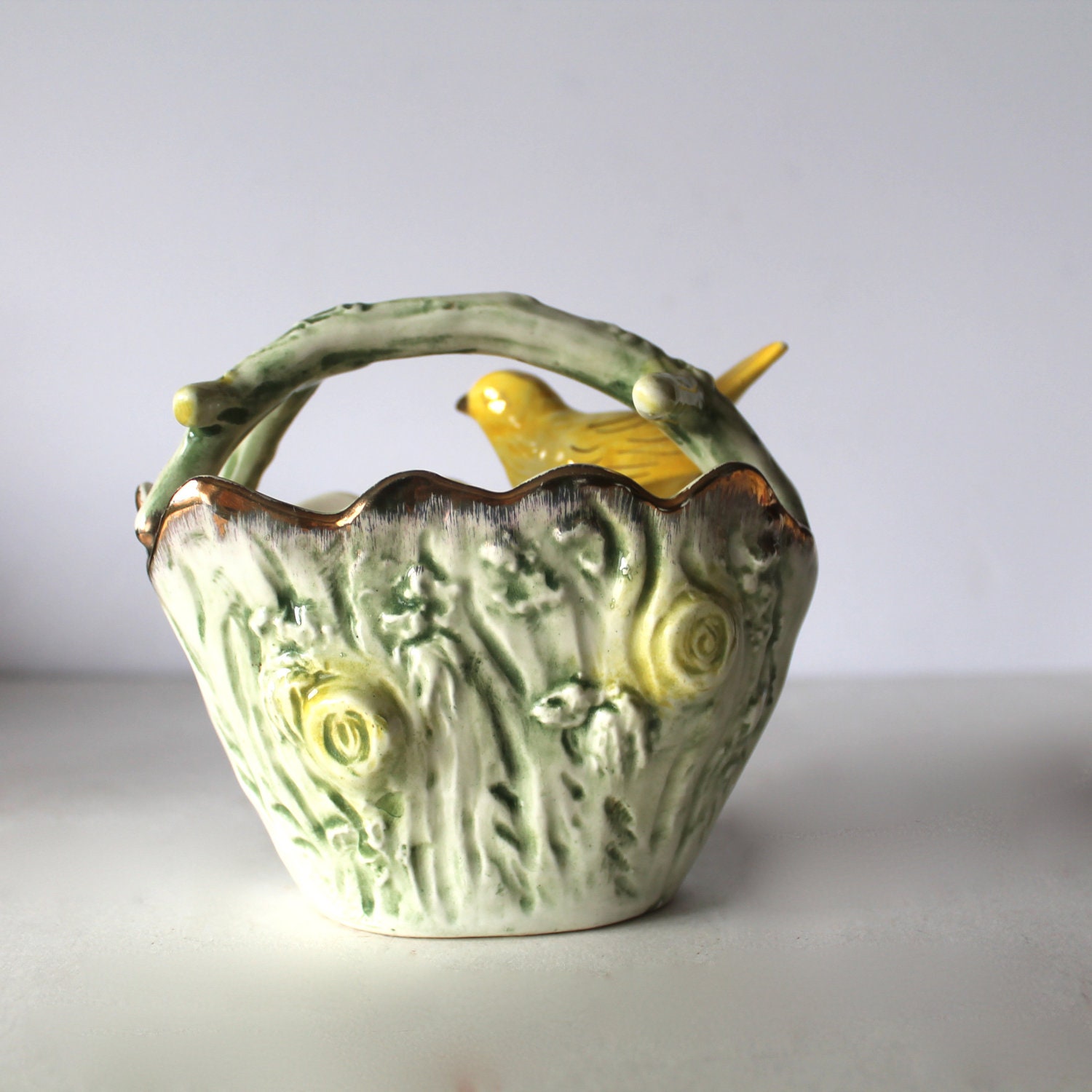 Vintage Ucagco Bird on Basket ceramic made in Japan