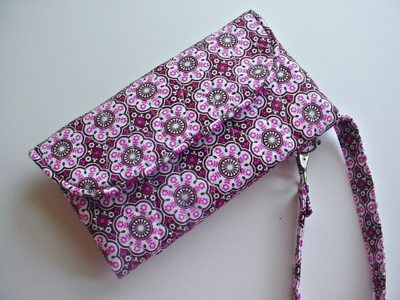 Quilted Wristlet Wallet Carry all in Pink and by SassySaxDesign