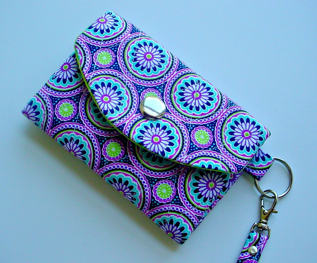 Vera Bradley style ID Wallet/Key Chain in quilted Purple Blue