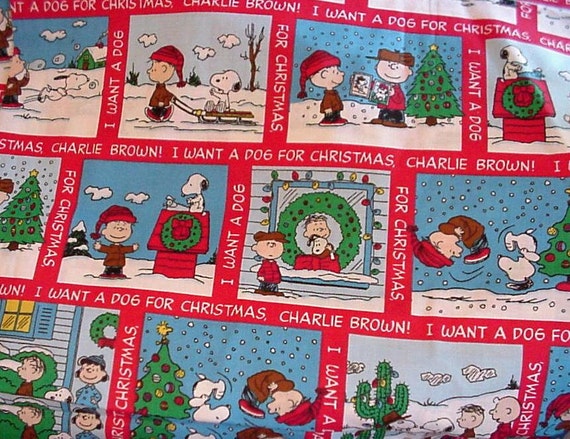 Peanuts Christmas Fabric Charlie Brown Snoopy Cotton Material Half Yard Rare Hard to Find itsyourcountry