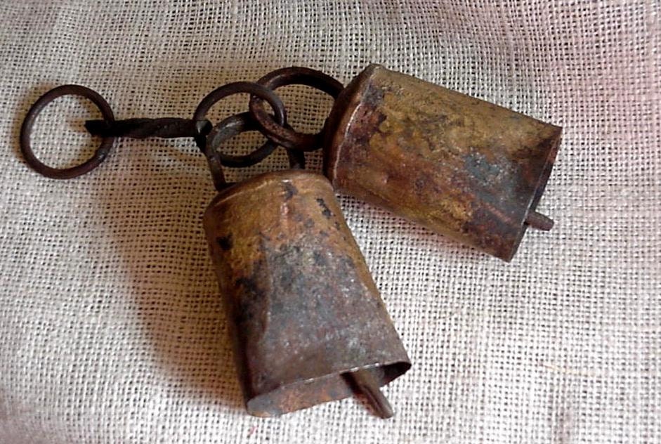 Double Cow Bells Vintage Metal Ringing Bells Rustic Steampunk