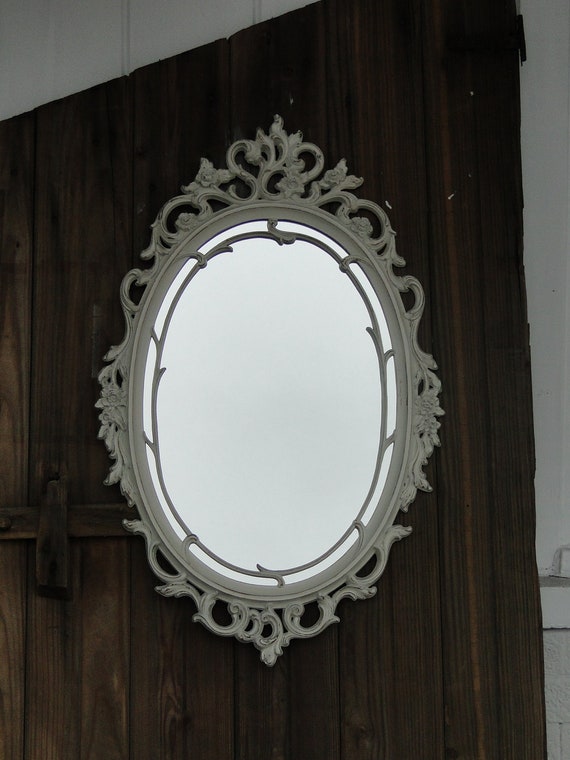 Large Ornate Oval Framed Mirror Hollywood Regency Vintage