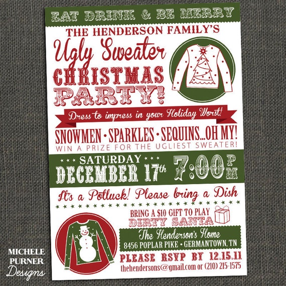 Ugly Sweater Christmas Party Invitations Templates Free 8