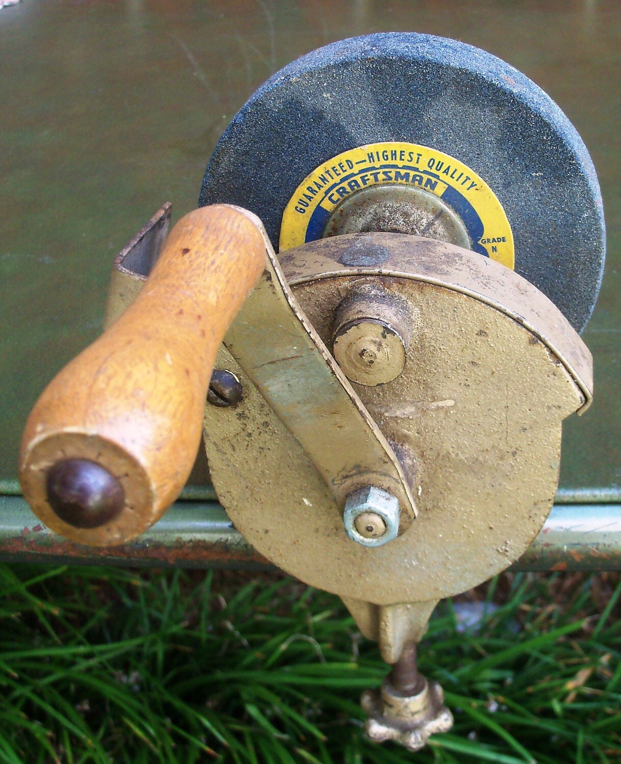 Vintage Hand Crank Bench Grinder Clamp On by AndysAtticVintage