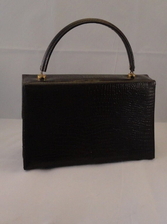 Vintage Dark Brown Faux Snakeskin 1960s Purse Handbag with