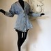 80s party Vintage 1980s Jacket Dress Acid Wash Denim Blue Jean Studded Jacket Shoulder Pad Peplum Dress Large Gold Studs Stars Bedazzled