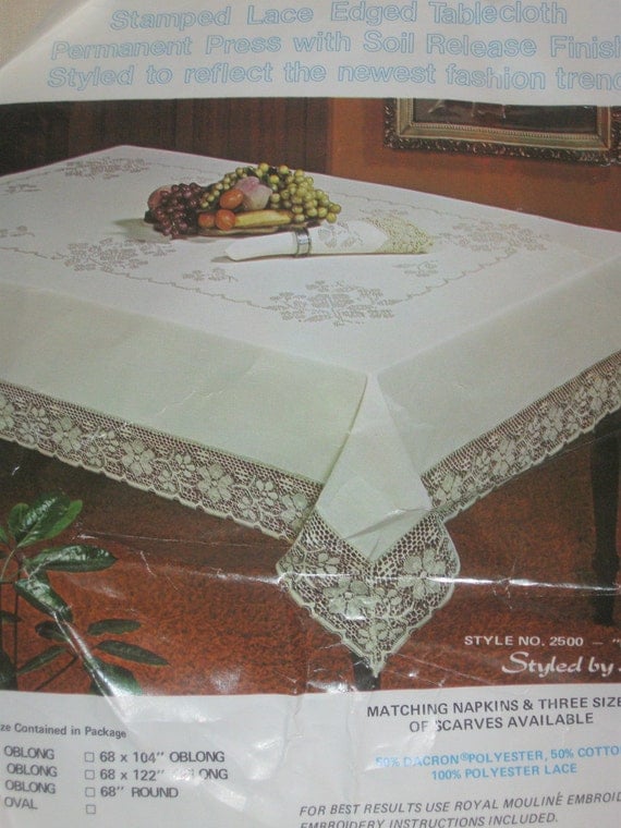 Tobin Progress Stamped Cross Stitch Tablecloth Kit Lace Edge