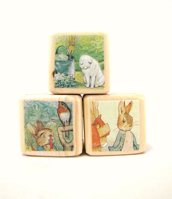 blocks wood baby shower Baby Vintage Rabbit. The Upcycled Peter Blocks. Toy of Tale Wood