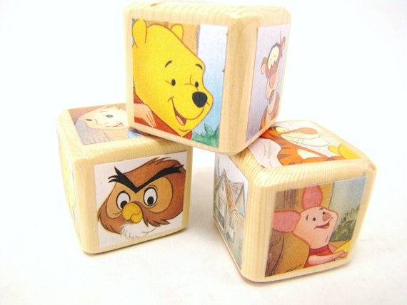 Winnie The Pooh. Baby Shower Decoration. Wood Baby Blocks.