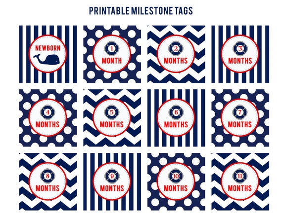 1st Year PHOTO CLIPS - Printable MILESTONE Tags - Nautical Whale Theme - Libby Lane Press Il_570xn