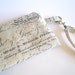 Wristlet vintage inspired from canvas old handwriting print in khaki padded