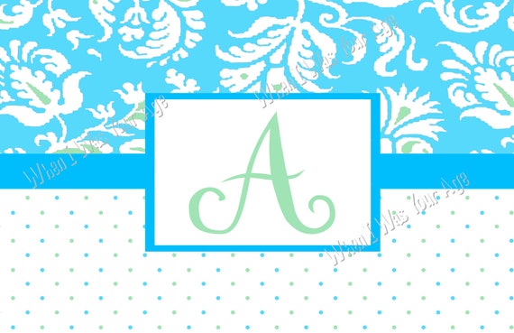 Damask and Polka Dot Aqua and Green Personalized Placemat Il_570xn