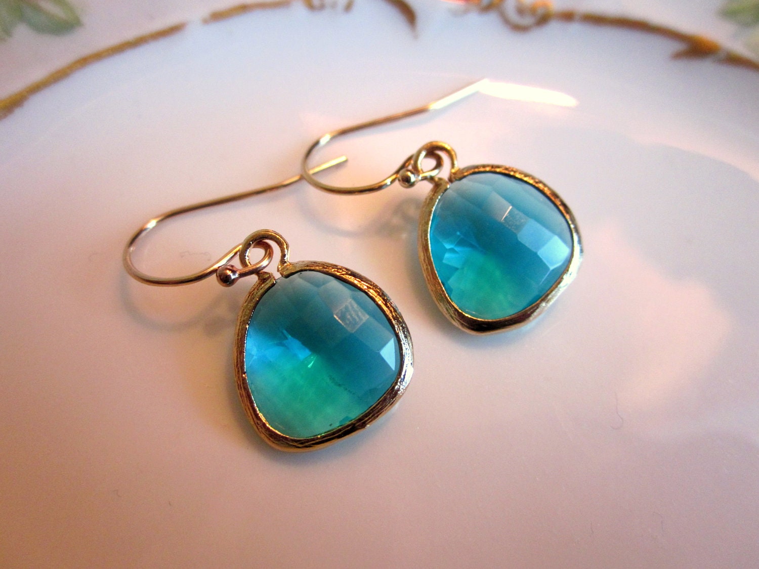 Sea Green Earrings Aqua Gold Plated Bridesmaid Earrings by laalee