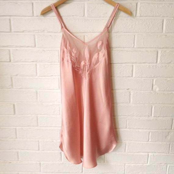 Items similar to Vintage Negligee // Pink Short Slip Dress // Sheer ...