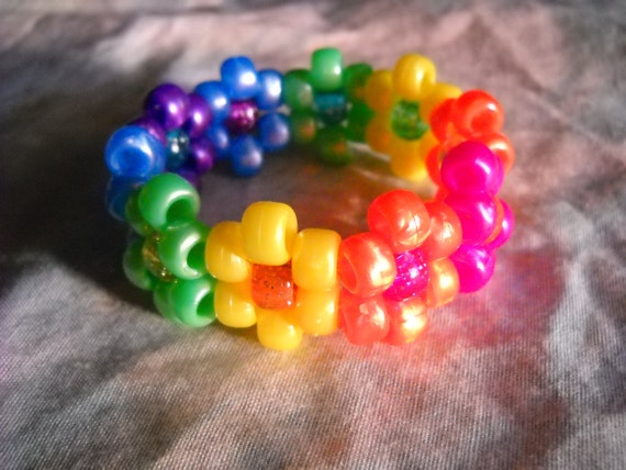 Metallic Rainbow Flower Kandi Cuff by kabukizombie on Etsy