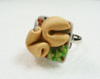 Fortune Cookies Ring. Polymer Clay.