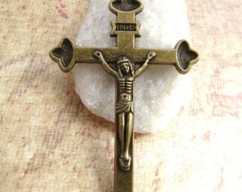 Large Vintage Style Bronze Rosary Crucifix