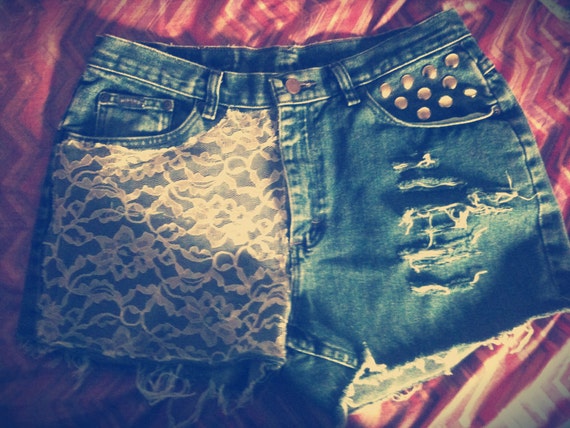 Beautiful Elegant Lacey Studded distressed High Waisted Shorts