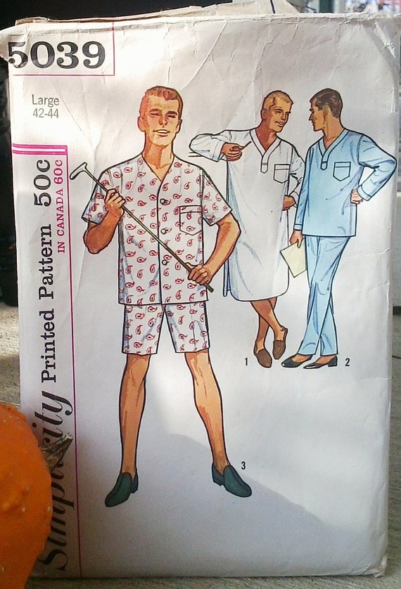 Retro Pajama Pattern for Men Vintage Lounge by happydayantiques