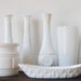 Vintage White Milk Glass Collection, Vases Bowl Dishes Planter Flower Pots, Home Decor Set of Nine (9)