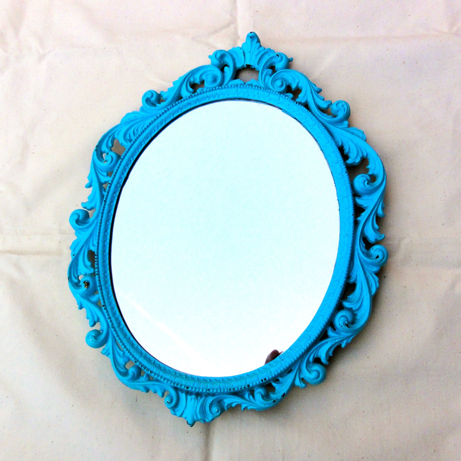 Vintage Mirror Wall Hanging Oval Antique Looking by oldamsterdam