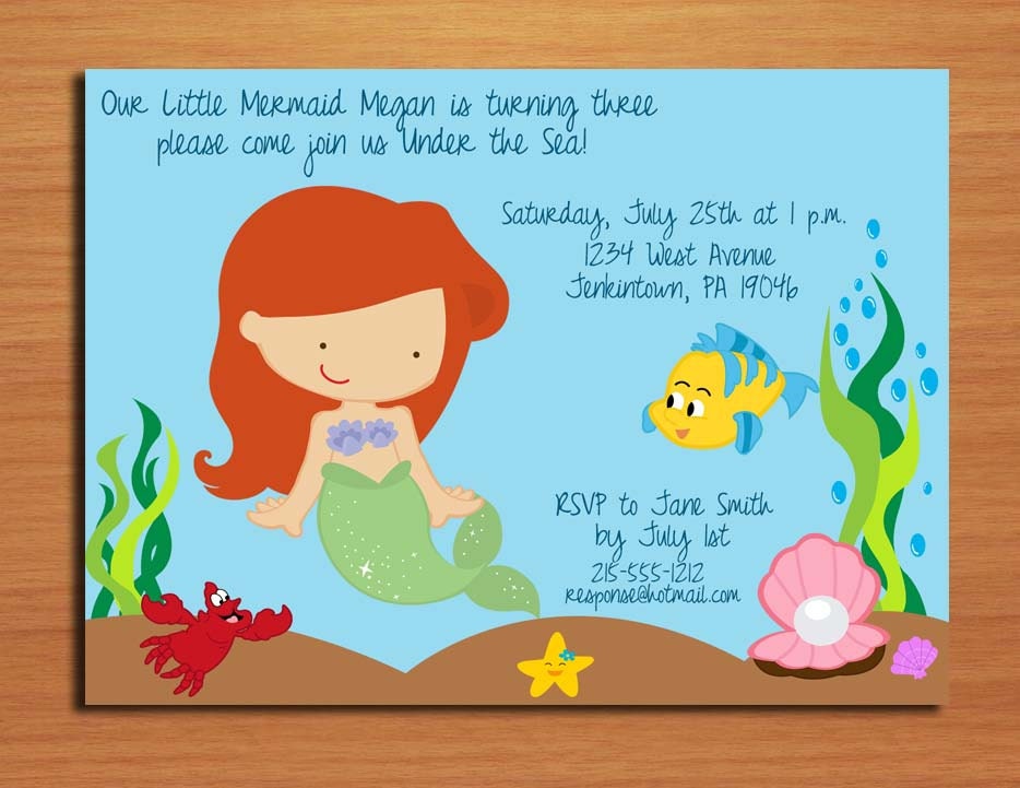 Ariel / Little Mermaid Princess Birthday Party Invitation