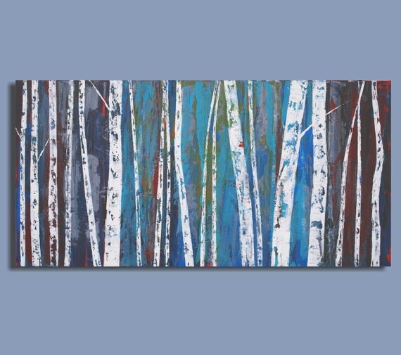 Abstract Birch Tree Painting Ghost Wood 18x36 Wall Decor