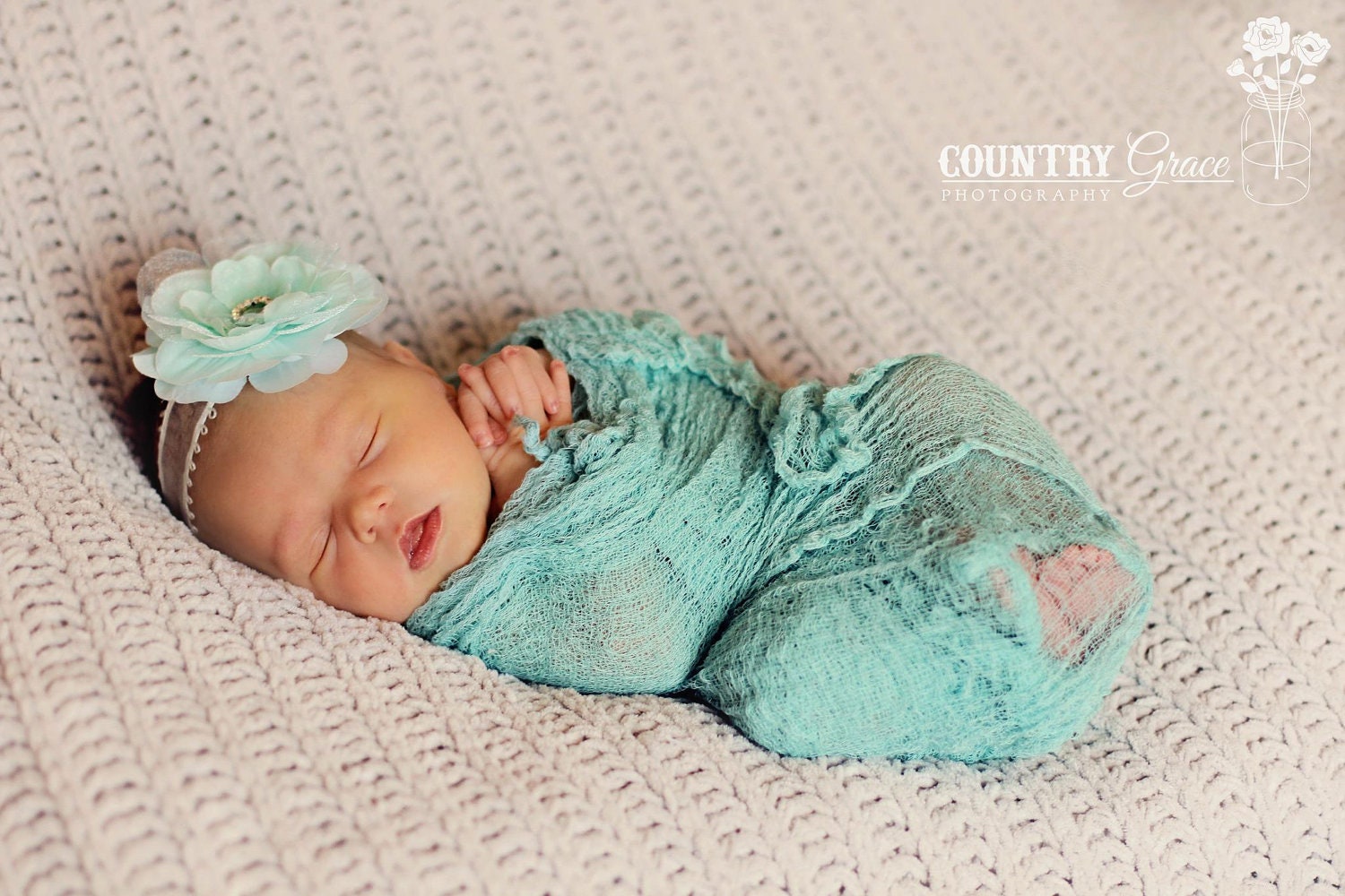 Newborn Teal Cheesecloth Wrap and Headband Set...Baby