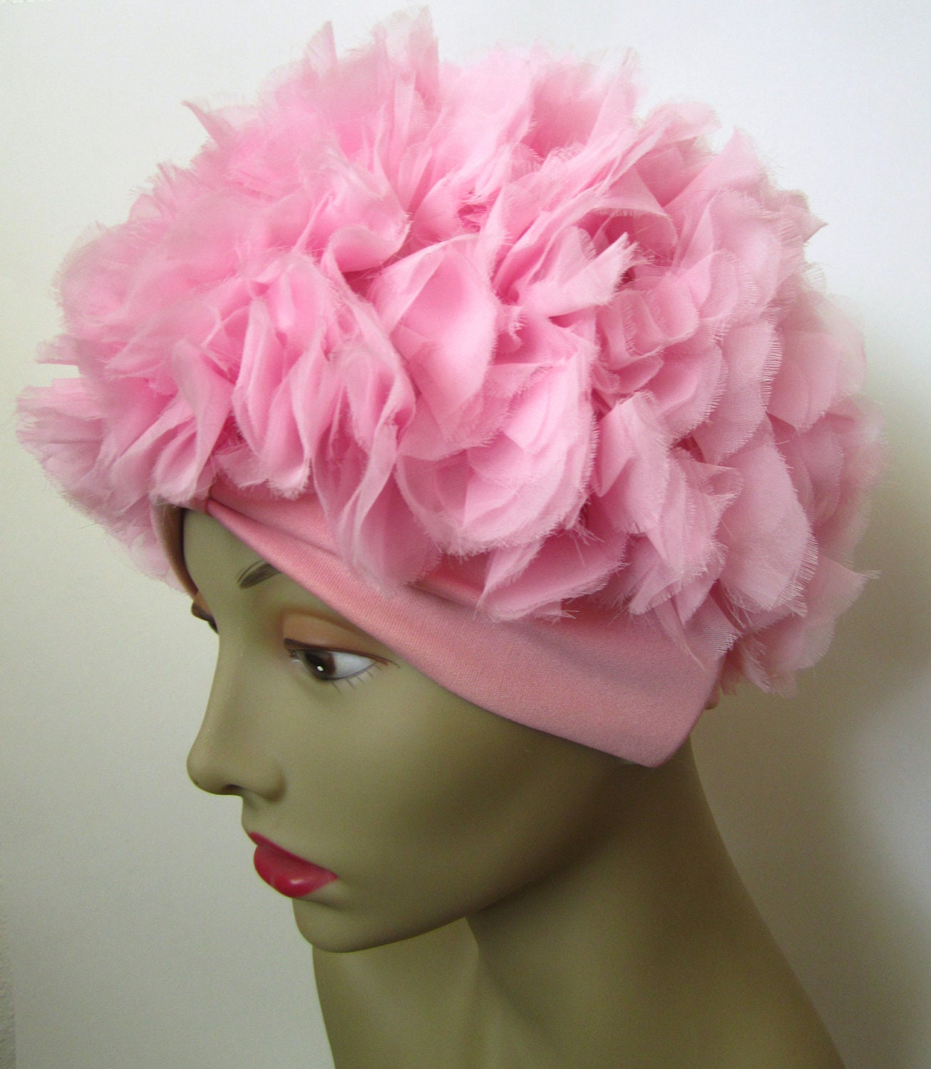 Vintage 1950s Petal Hat // Pink // Curler Cover // Hair Cover