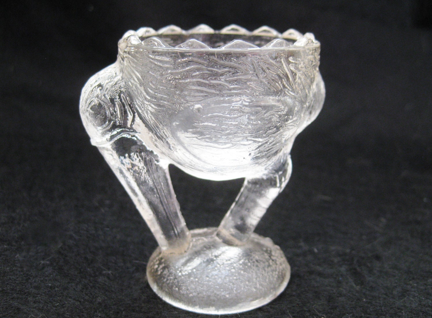 Vintage EAPG Early Pressed Glass Figural Stork Bird Egg Cup