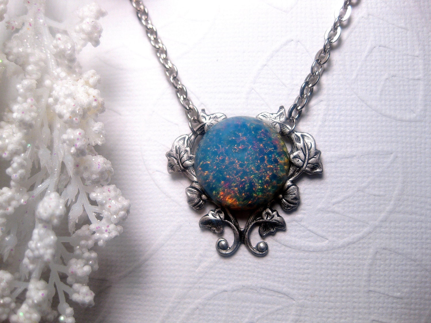 Blue Opal Heart Necklace